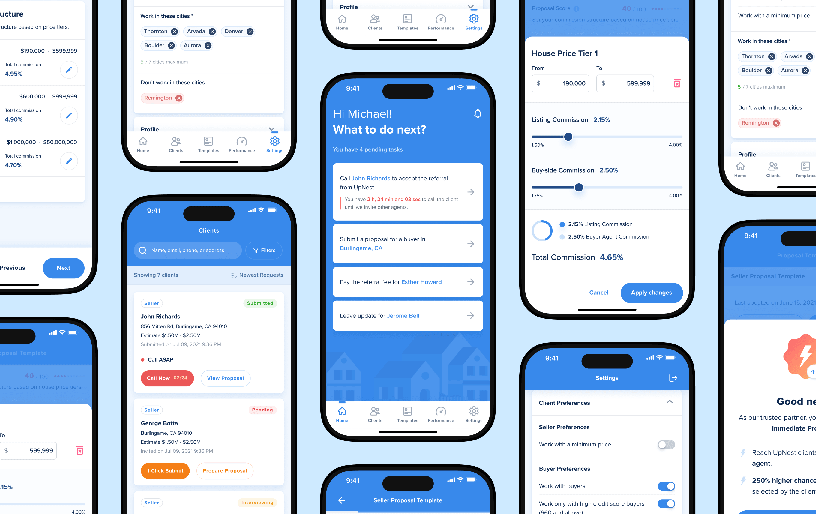 UpNest mobile app screens