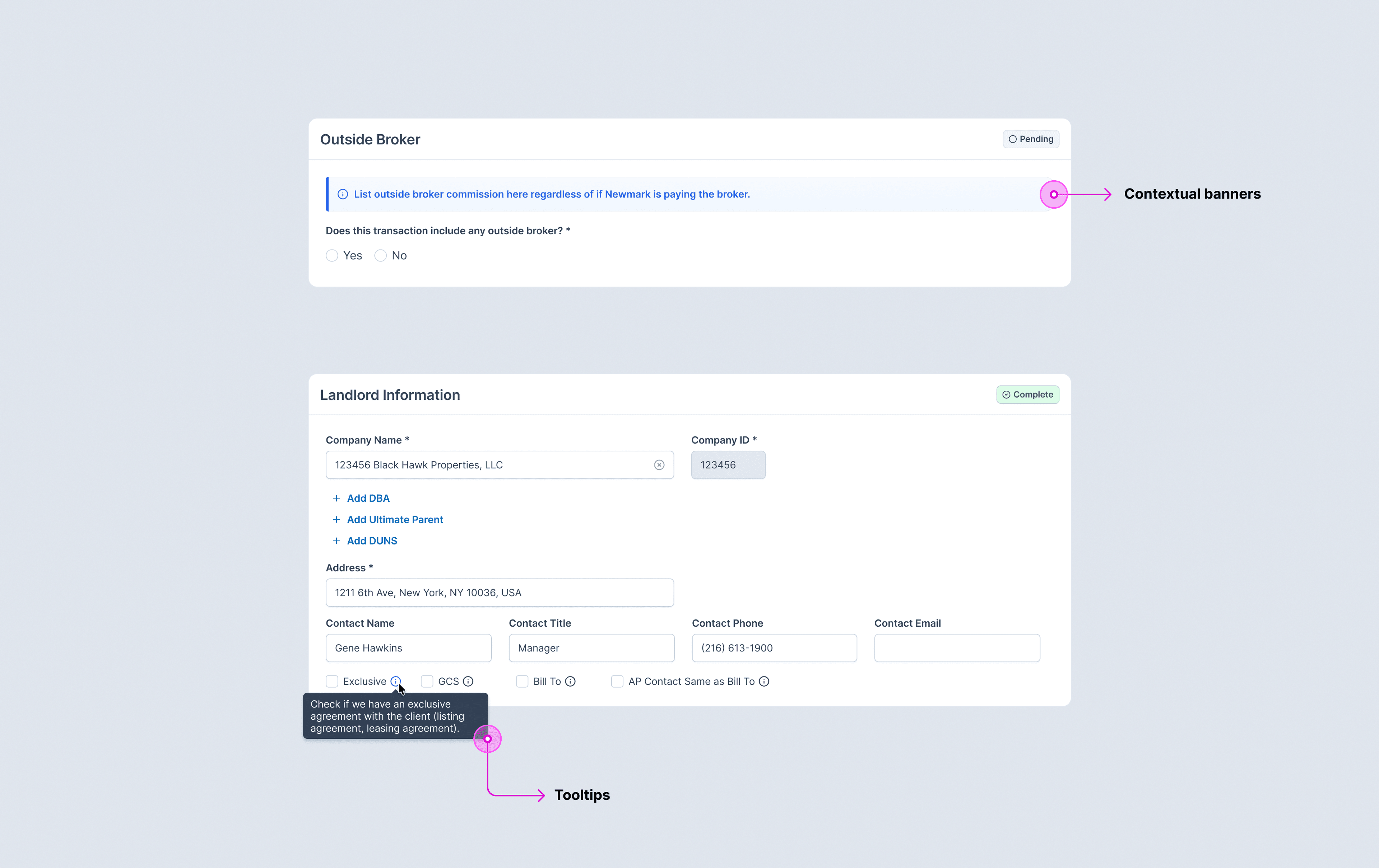 Contextual banner and tooltip example