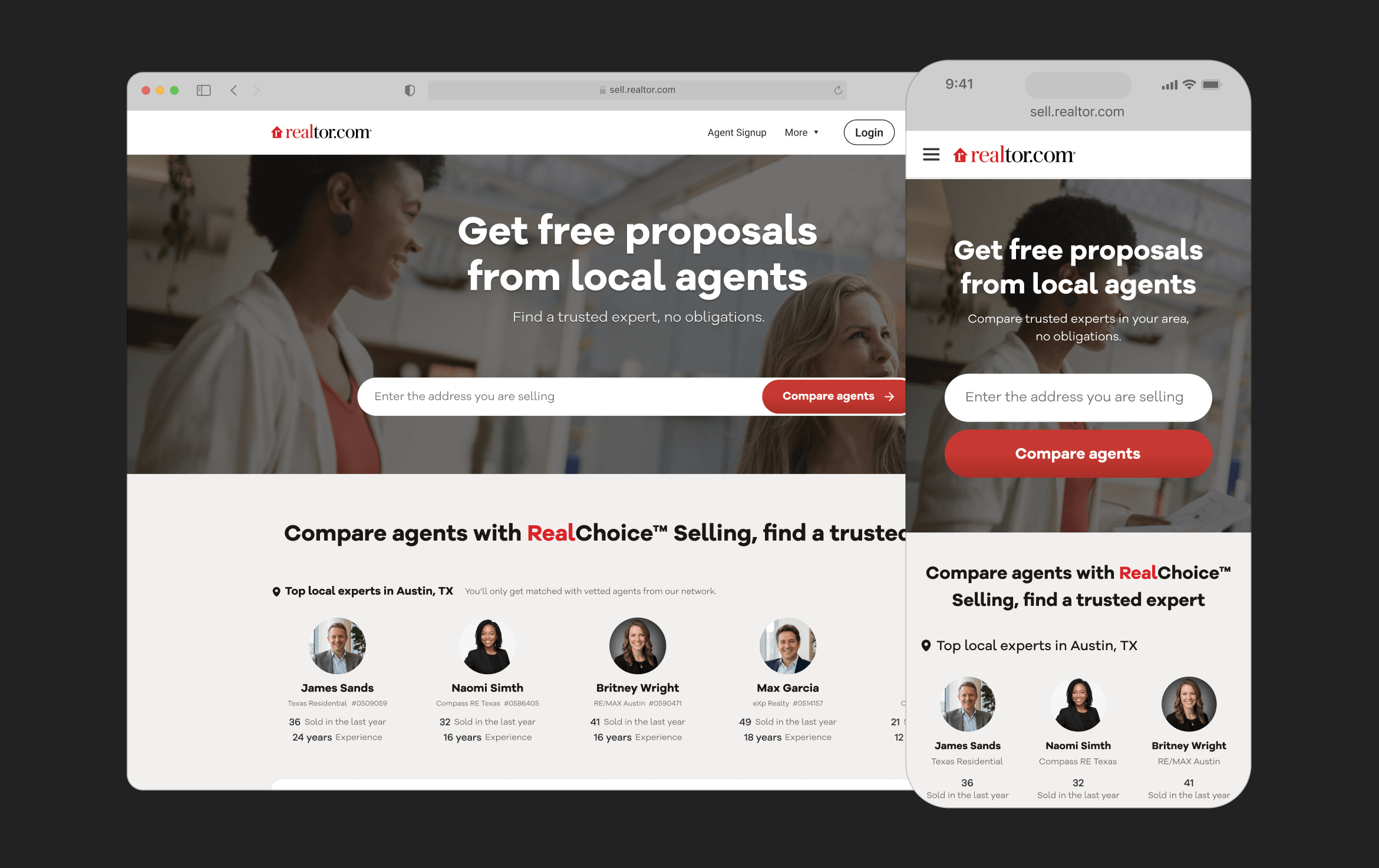 RealChoice Selling Landing Page with agent profiles