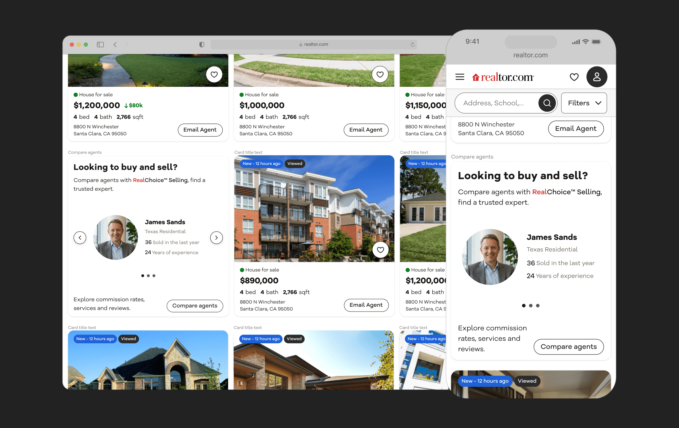 Search Results Page with inline agent cards