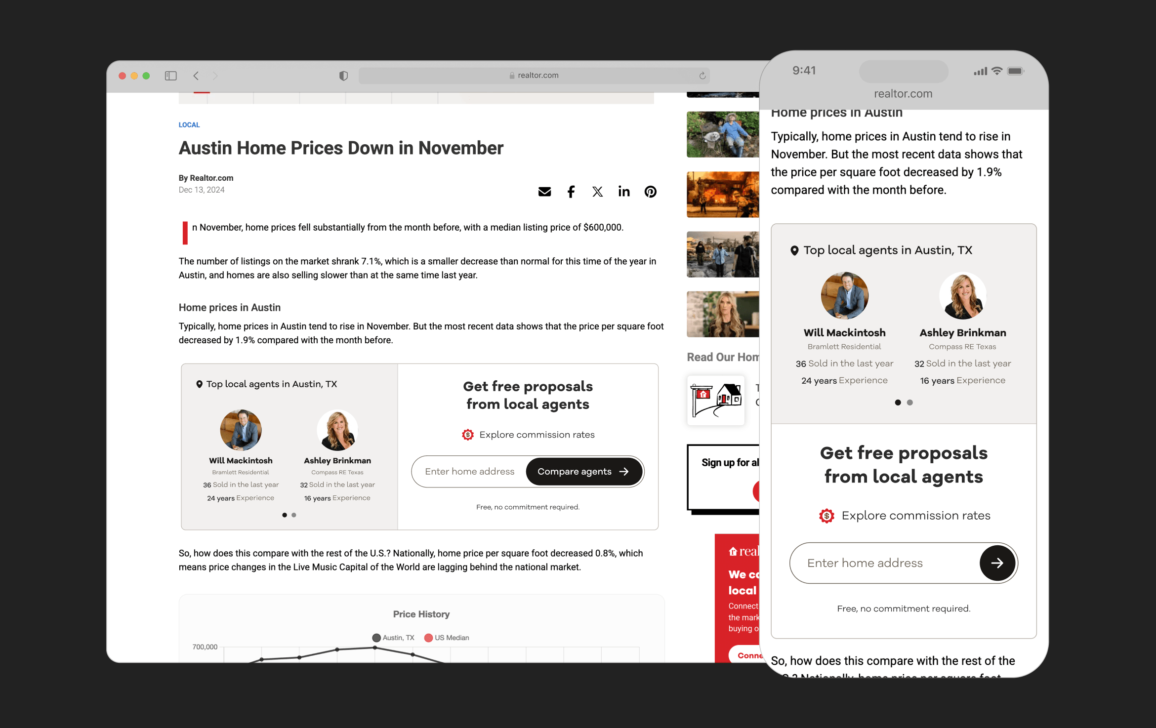 News & Insights widget with local agent recommendations