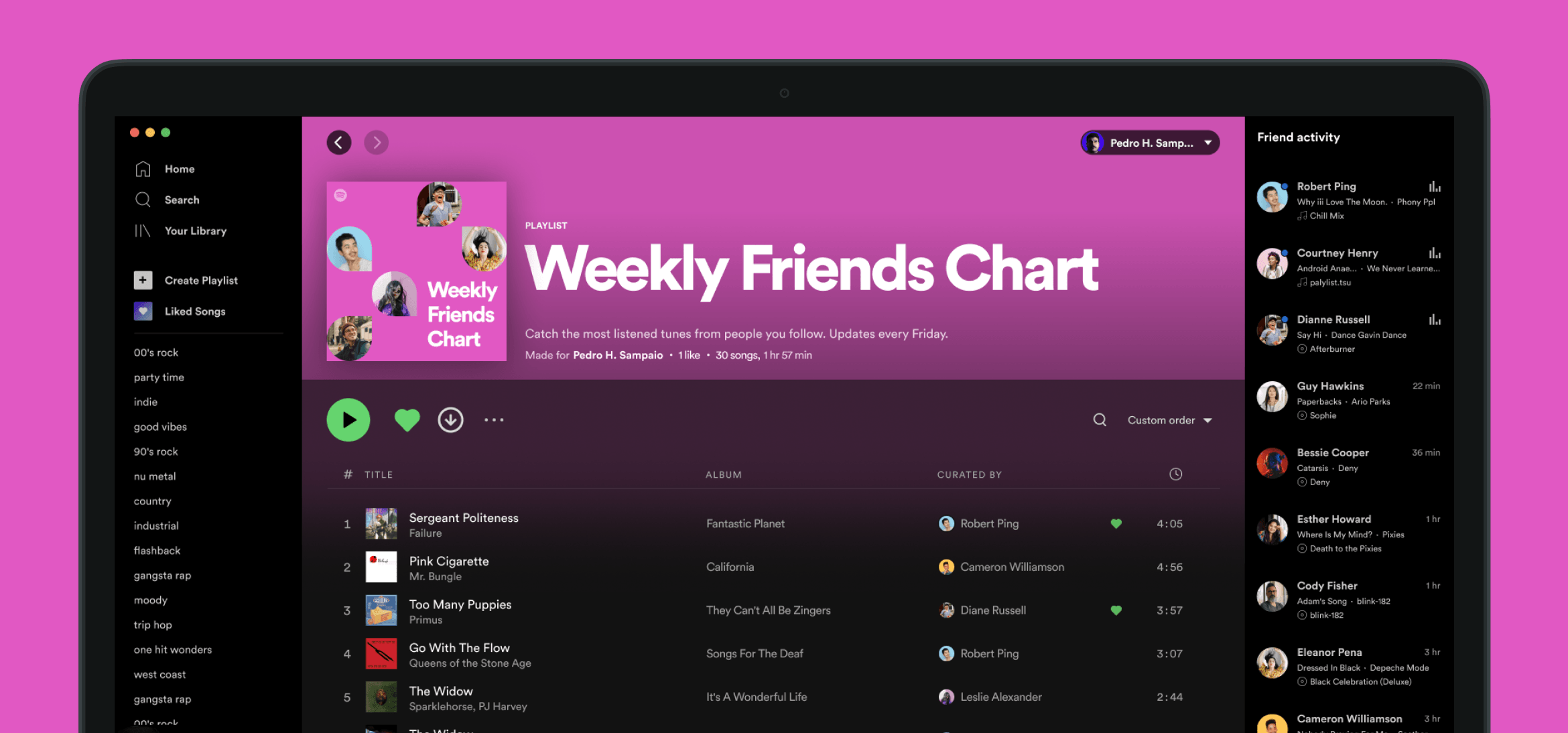 Weekly Friends Chart playlist view with friend activity panel