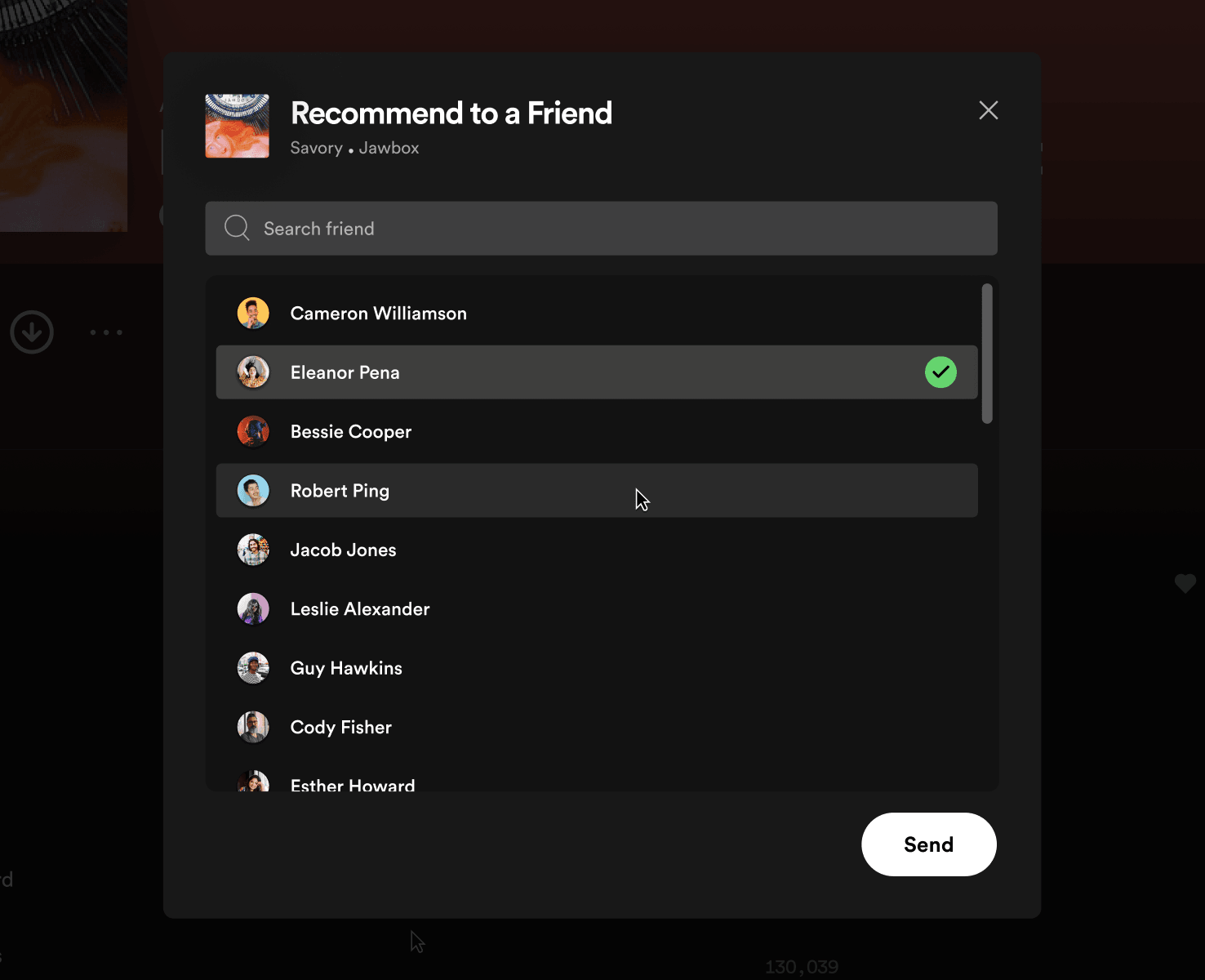 Friend selection screen