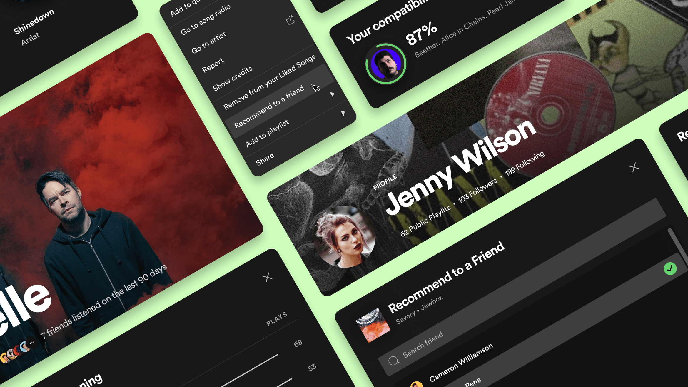 Spotify social features exploration — screen collage