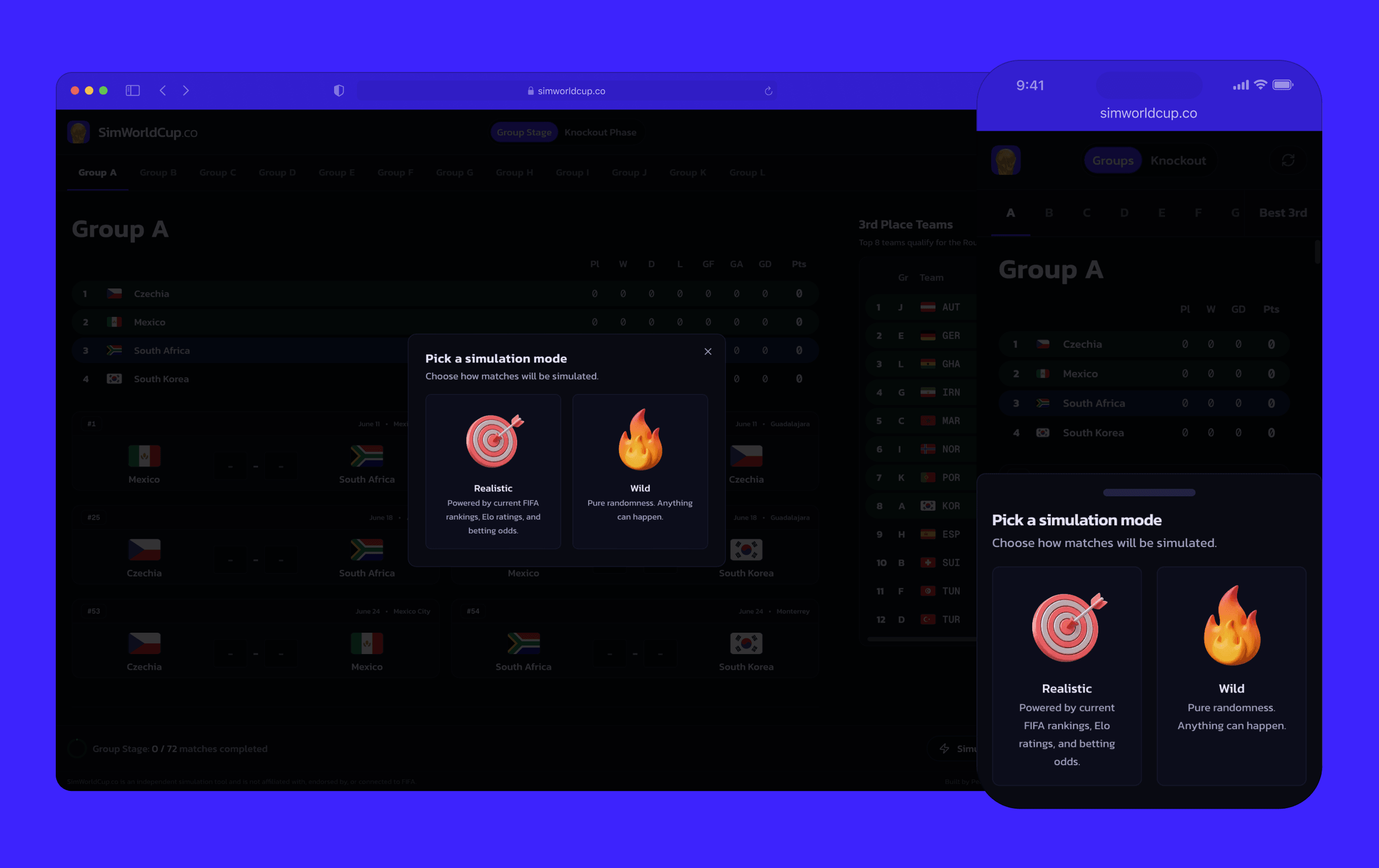 Mode picker — mobile bottom sheet